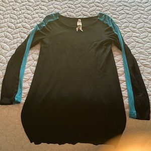 Black and Teal Long Sleeve Dress